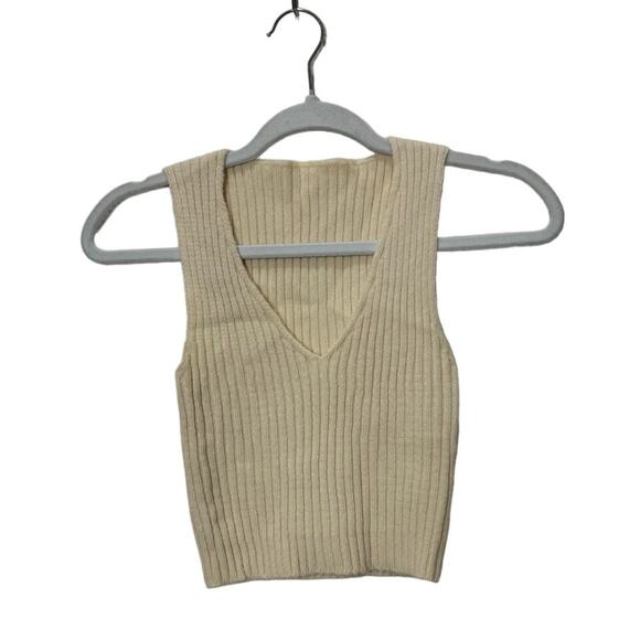 unknown Tops - NWOT Women's Ribbed Halter Tank Top V-Neck Y2K Cream Yellow Small